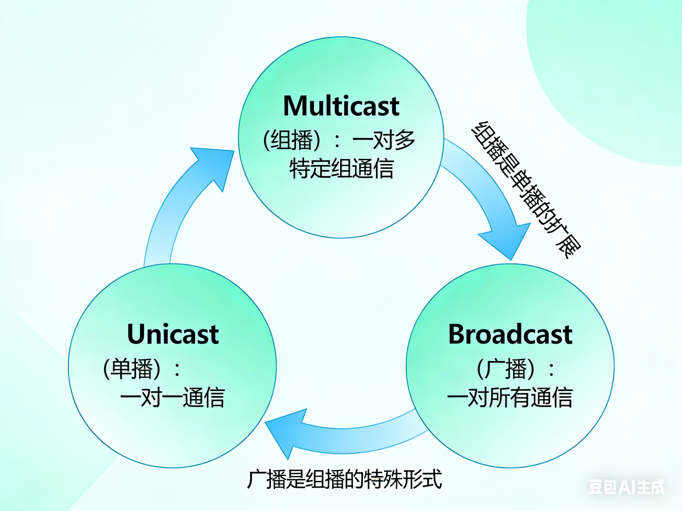Unicast、Multicast、Broadcast的含义及关系